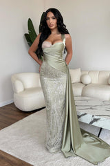 Green Mermaid Prom Dress Sweetheart Sequined Evening Dress