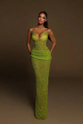 Green Mermaid Prom Dress Sweetheart Sleeveless Sequined Evening Dress