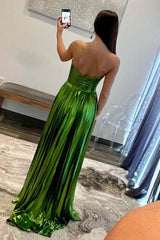 Green Metallic Sweetheart Long Prom Dress with Slit