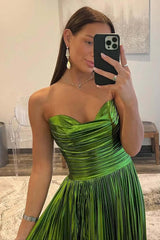 Green Metallic Sweetheart Long Prom Dress with Slit