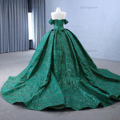 Green Off the Shoulder Evening Dress Ball Gown Prom Dress
