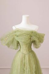 Green Prom Dress A Line Tulle Long Formal Party Dress Evening Dress