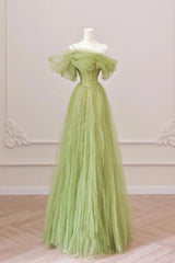 Green Prom Dress A Line Tulle Long Formal Party Dress Evening Dress