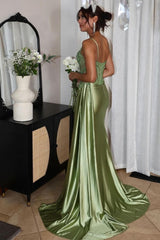 Green Prom Dress Corset Sequined Long Evening Dress With Slit