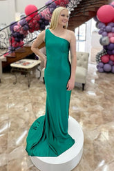 Green Prom Dress Mermaid Satin Long Evening Dress With Slit