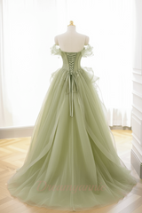 Mint Green Prom Dress Tulle Lace Long Elegant Corset Formal Party Evening Dress