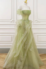 Green Prom Dress Tulle Lace Long Elegant Corset Formal Party Evening Dress