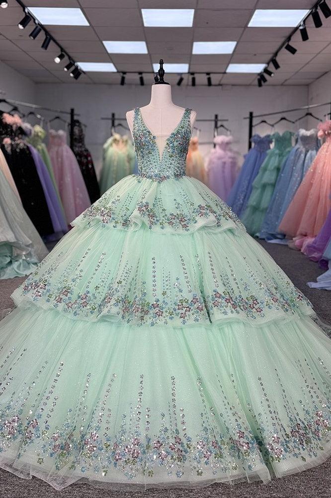 Green Quinceanera Dress Sweet 15 Evening Dress Crystal Sleeveless Ball Gown Beading Sweet 16 Dress