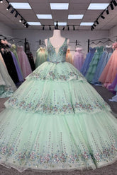 Green Quinceanera Dress Sweet 15 Evening Dress Crystal Sleeveless Ball Gown Beading Sweet 16 Dress