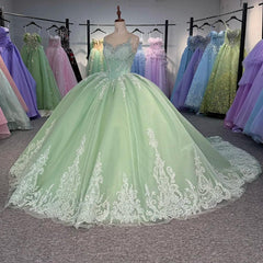 Green Quinceanera Prom Dress Sleeveless Princess Glitter Sweet 16 Dress