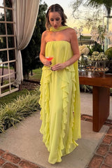Green Sheath/Column Prom Dress Sleeveless Ruffled Strapless Evening Dress