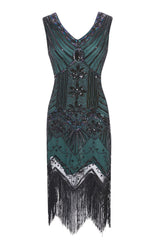 Green Sleeveless Gatsby 1920s Dress with Fringe