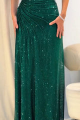 Green Spaghetti Straps Prom Dress Cold Shoulder Sparkly Sheath/Column Formal Dress