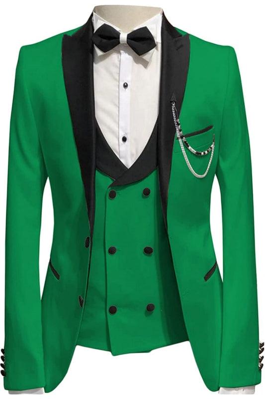 Green Three Piece Peaked Lapel Prom Suit