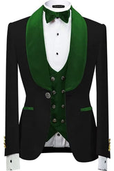 Green Three Piece Shawl Lapel Velvet Wedding Suit