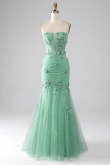Green Trumpet Sweetheart Long Prom Dress with Appliques