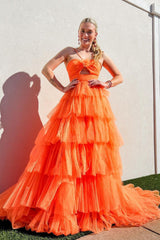 Halter A Line Yellow Prom Dress Ruffled Tulle Long Formal Dress With Keyhole