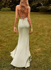 Halter Sleeveless Trumpet/Mermaid Floor Length Bridesmaid Dresses crafted from Silk Like Satin