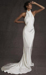 High Neck Beach Wedding Dress Mermaid Backless Beach Bridal Gown
