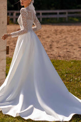 High Neck Lace Ball-Gown Wedding Dress with Long Sleeves