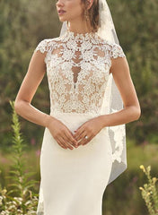 High Neck Lace/Elastic Satin Trumpet/Mermaid Beach Wedding Dresses