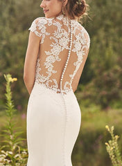 High Neck Lace/Elastic Satin Trumpet/Mermaid Beach Wedding Dresses