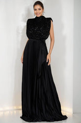 High Neck Sleeveless A-Line Princess Dress for Mothers of the Bride & Groom with Sequins and Ruffles