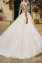 High Neck Sleeveless Lace/Tulle A-Line Wedding Dress With Back Hole