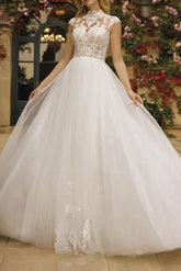 High Neck Sleeveless Lace/Tulle A-Line Wedding Dress With Back Hole