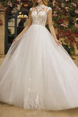 High Neck Sleeveless Lace/Tulle A-Line Wedding Dress With Back Hole