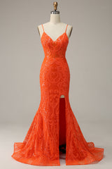 Hot Pink Prom Dress Spaghetti Straps Mermaid Evening Dress