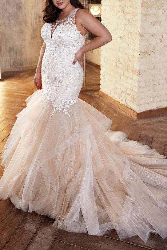 Illusion Neck Lace/Tulle Wedding Dresses - Trumpet/Mermaid
