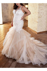 Illusion Neck Lace/Tulle Wedding Dresses - Trumpet/Mermaid