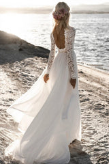 Ivory A-Line Beach Wedding Dress Backless Floor Length Bridal Dress