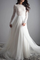 Ivory A-Line Beach Wedding Dress Backless Floor Length Bridal Dress