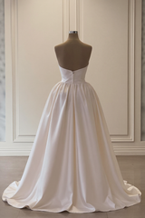 Ivory A Line Strapless Sleeveless Beaded Panel Train Ruffle Long Satin Bridal Gown