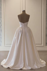 Ivory A Line Strapless Sleeveless Beaded Panel Train Ruffle Satin Bridal Gown