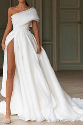 Ivory Beach Wedding Dress A-Line One Shoulder Bridal Dress