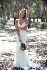 Ivory Beach Wedding Dress Lace Mermaid Beach Wedding Dress