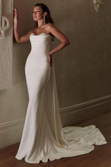 Ivory Beach Wedding Dress Mermaid Strapless Satin Bridal Gown With Lace
