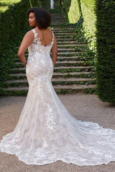 Ivory Beach Wedding Dress Mermaid V Neck Lace Appliques Bridal Dress