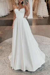 Ivory Beach Wedding Dress Strapless Satin Bridal Dress