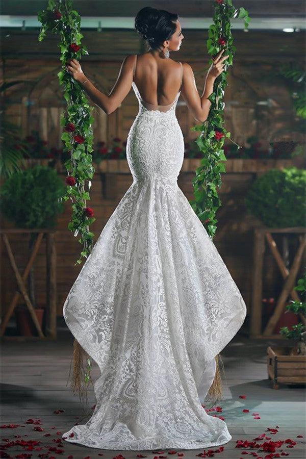 Ivory Mermaid Beach Wedding Dress Tulle Lace Birdal Dress