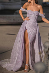 Ivory Mermaid Prom Dress Off the Shoulder Evening Dress with Slit