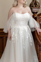 Ivory Off the Shoulder Wedding Dress A Line Tulle Lace Appliques Bridal Dress