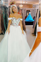 Ivory Prom Dress Mirror A Line Off the Shoulder Long Evening Dress