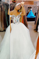 Ivory Prom Dress Mirror A Line Off the Shoulder Long Evening Dress