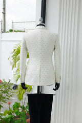 Ivory Shawl Lapel Prom Suit Beaded Slim Fit Wedding Suit