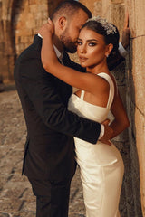 Ivory Sweetheart Beach Wedding Dress Mermaid Satin Bridal Dress