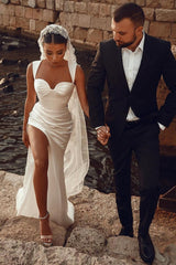 Ivory Sweetheart Beach Wedding Dress Mermaid Satin Bridal Dress